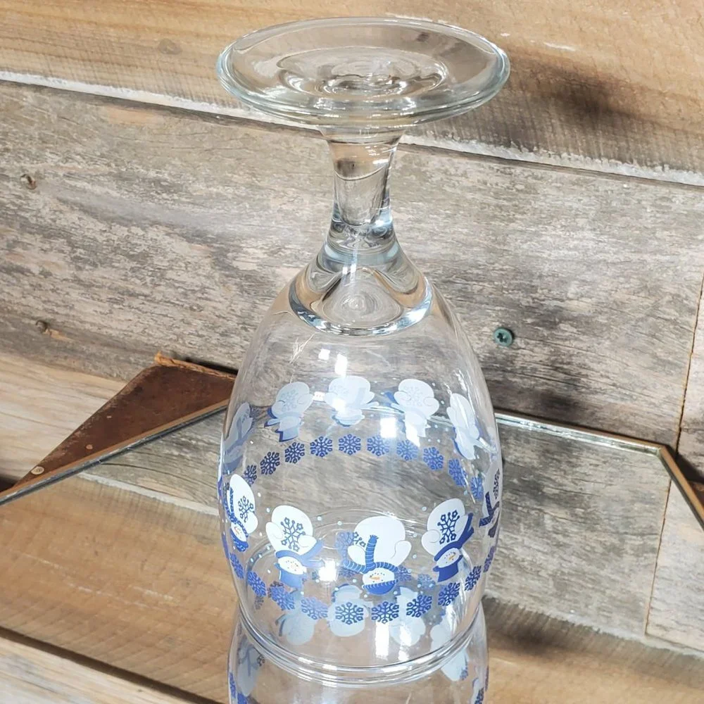 Winter Water Goblet - Snowmen - Snowflakes - Blue & White